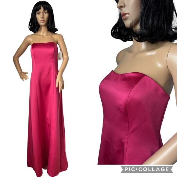 NWT David's Bridal strapless A line satin column maxi gown watermellon 8 - Picture 1 of 15